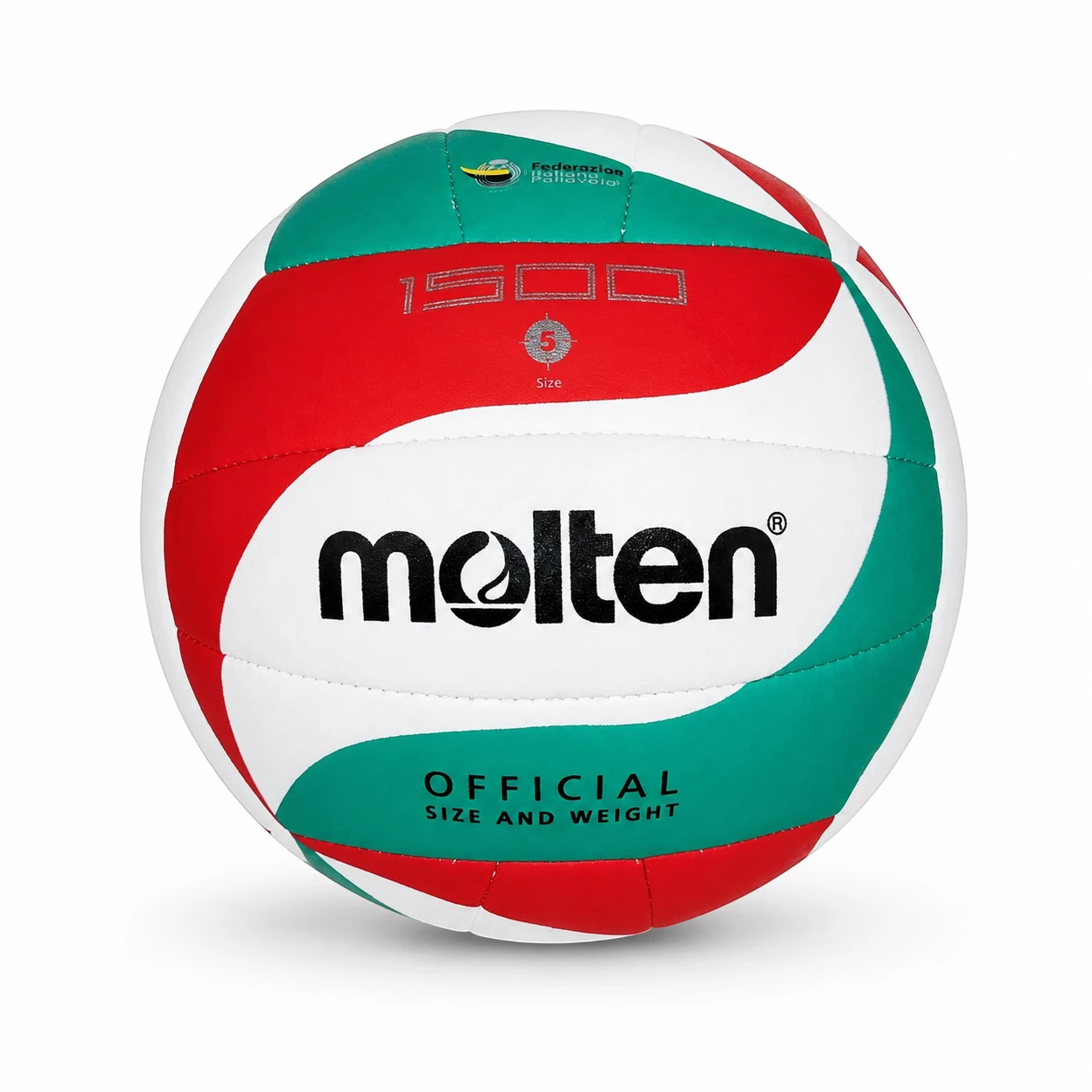 Balón de voleibol Molten V5M1500 cosido No. 5 verde, rojo y blanco