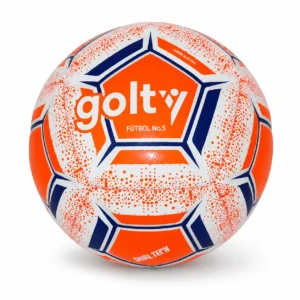 Balón Golty Nebulosa Dualtech No. 5 blanco con detalles naranjas y azules.