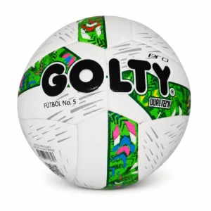 Balón de fútbol profesional Golty Pro Dualtech II número 5 blanco con detalles verdes.