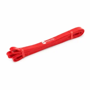Banda de resistencia en látex Miyagi roja de 13 mm plegada sobre fondo blanco