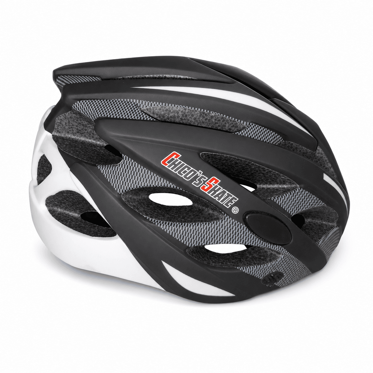Casco deportivo Chico’s Skate gris y negro con ventilación sobre fondo blanco.