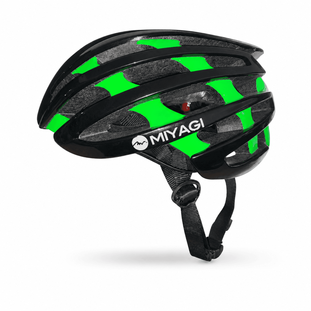 Casco Miyagi negro y verde talla M para ciclismo, vista frontal