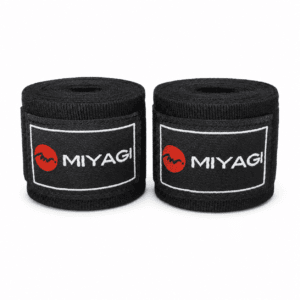 Par de cintas para boxeo Miyagi negras de 4 metros enrolladas