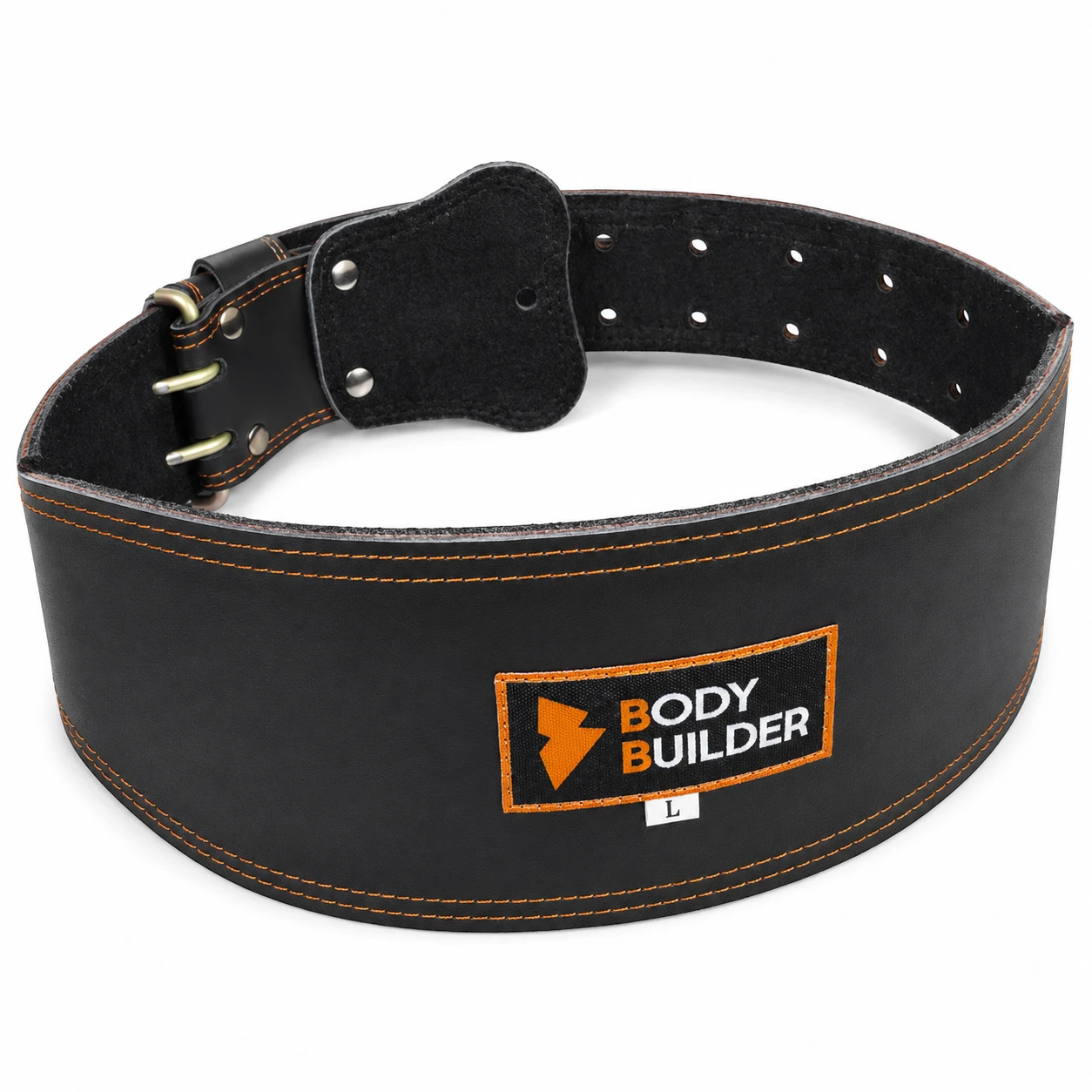 Cinturón de cuero para levantamiento de pesas Body Builder negro talla L