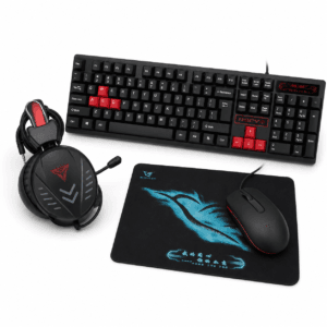 Combo gamer K60 4 en 1 con teclado, mouse, diadema y mouse pad sin iluminación
