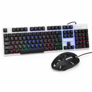 Combo teclado y mouse gamer VIPBEN F92 con iluminación multicolor sobre fondo blanco