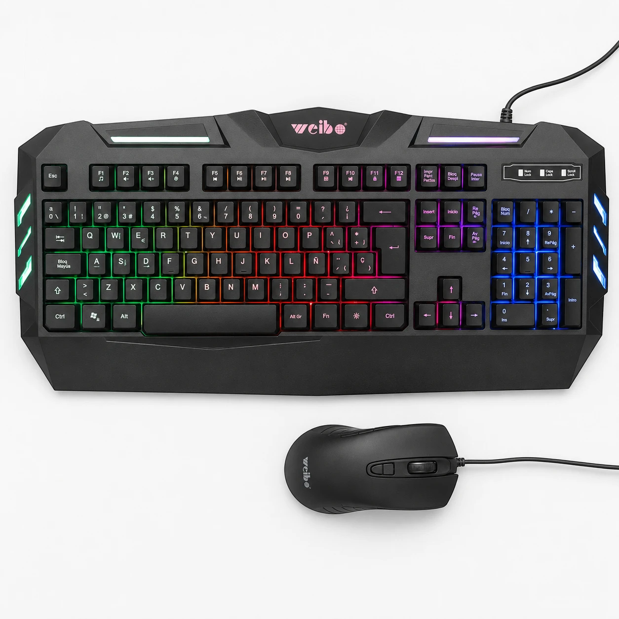Combo Gamer Weibo WB-520 Teclado Multimedia y Mouse USB con Luz Multicolor - Imagen 2