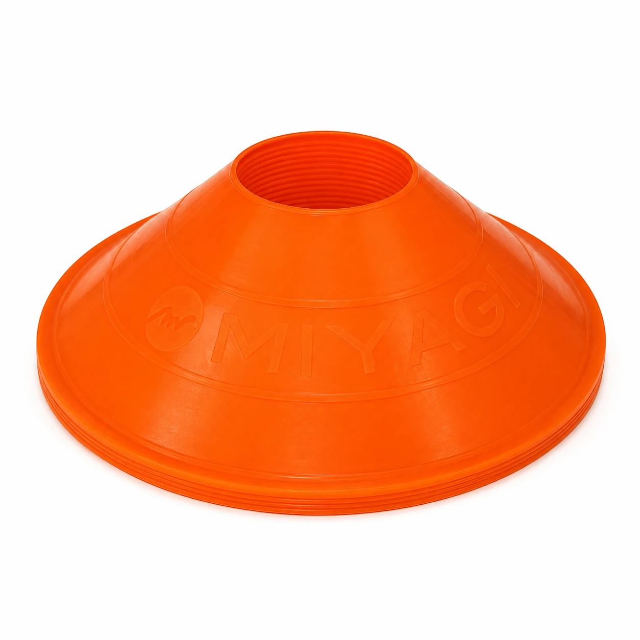 Cono platillo Miyagi naranja de 22 g con abertura central y logotipo grabado