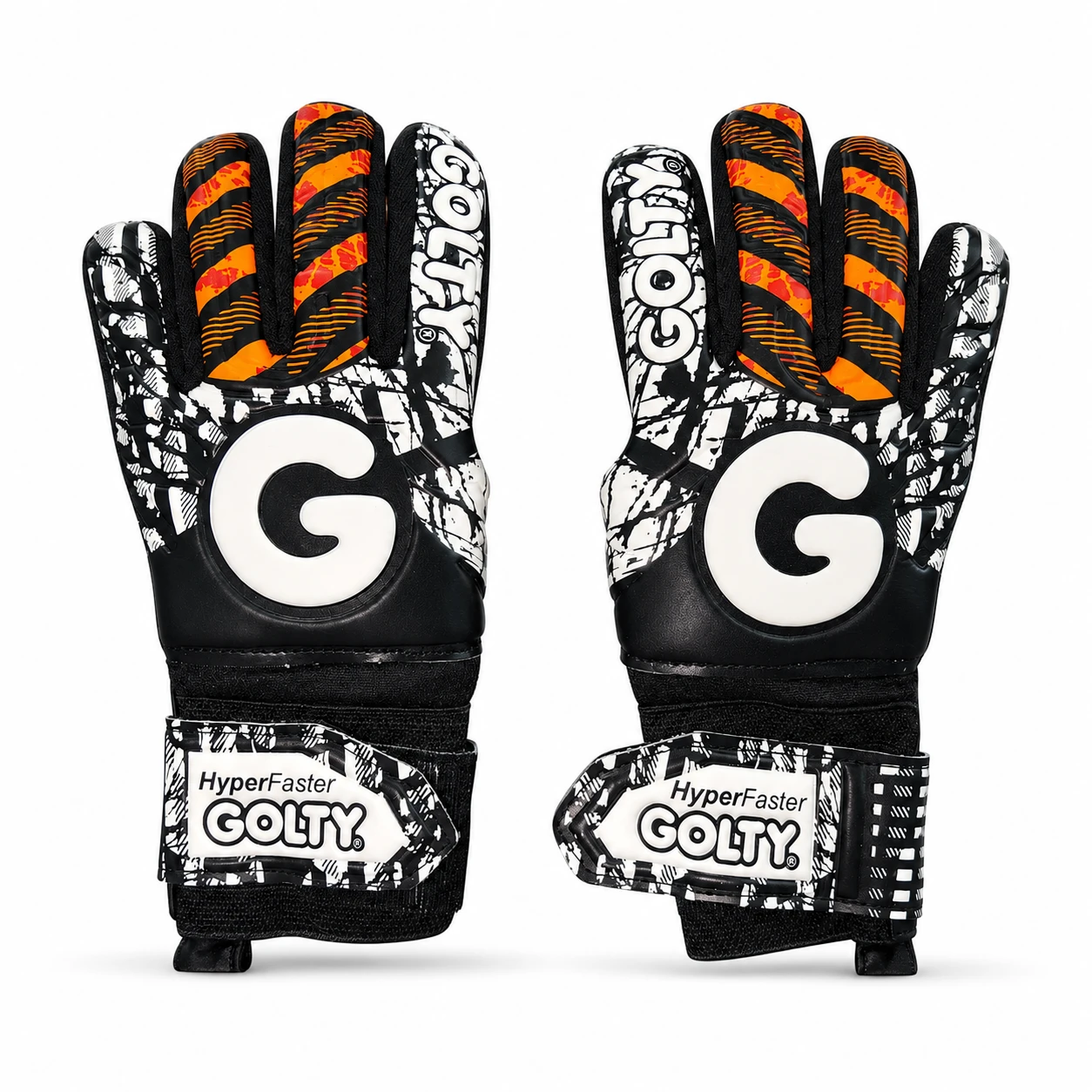 Guantes de arquero Golty HyperFaster talla 7 negro, blanco y naranja, vista frontal
