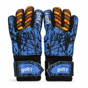 Par de guantes de arquero Golty HyperFaster talla 10 en colores azul, negro y naranja.