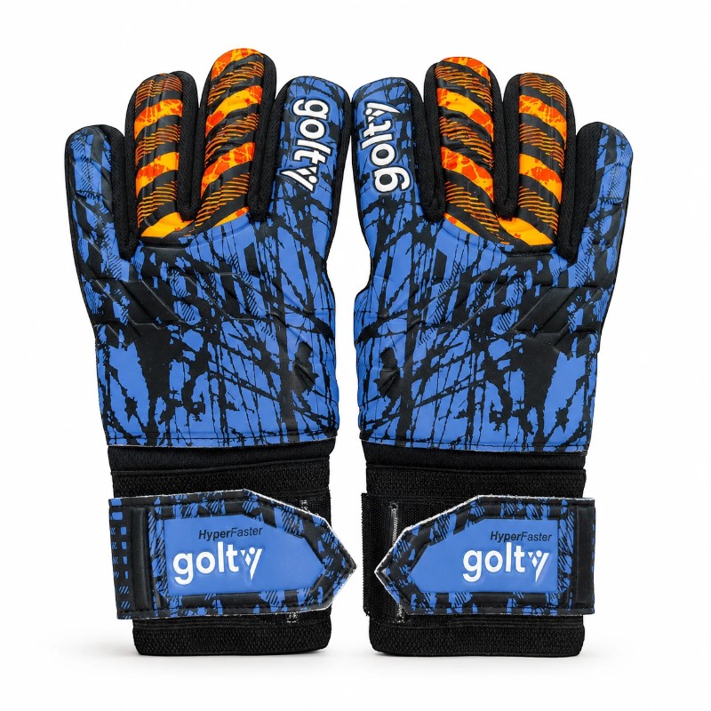 Par de guantes de arquero Golty HyperFaster talla 10 en colores azul, negro y naranja.