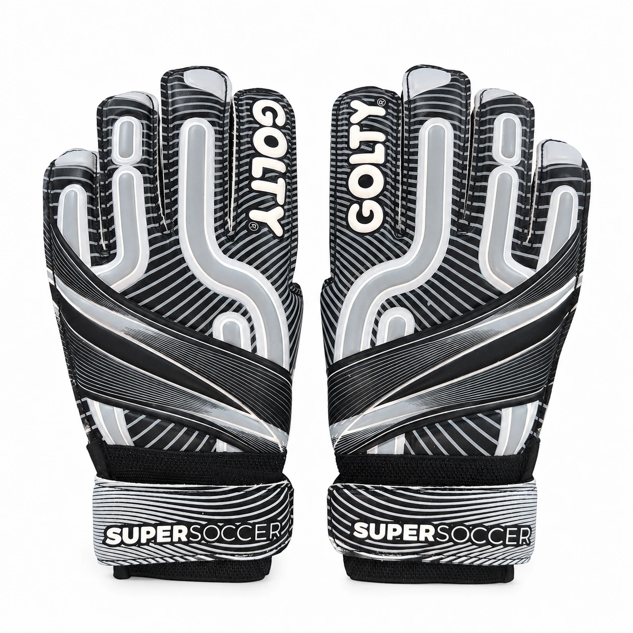 Guantes de arquero Golty SuperSoccer II gris y negro vista frontal