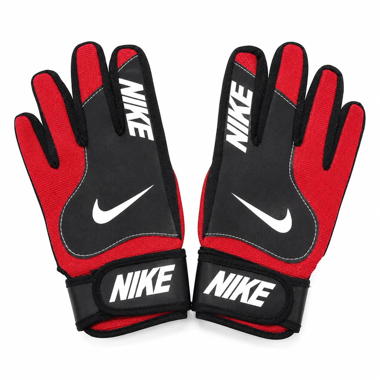 Par de guantes de arquero con logo talla 9 en colores rojo y negro sobre fondo blanco.