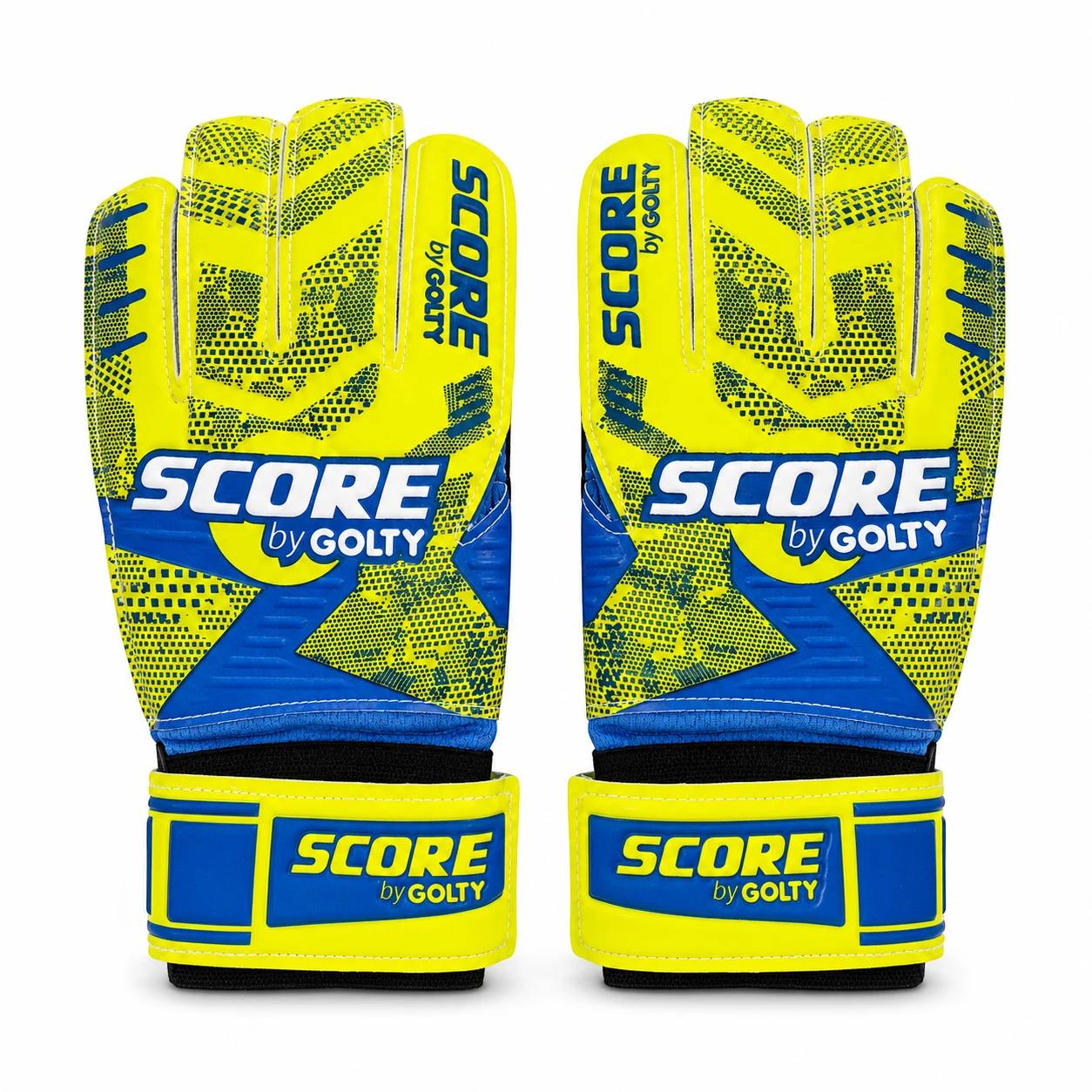 Par de guantes de arquero Score by Golty talla 10 verdes y azules en vista frontal