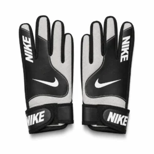 Par de guantes de arquero con logo talla 10 en colores negro, blanco y plateado.