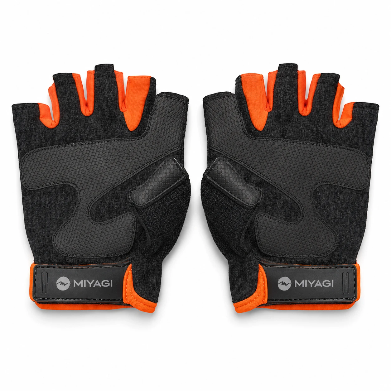 Par de guantes de gimnasio Miyagi M16-8821 negros con detalles naranja