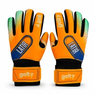 Guantes Golty Latir talla 10 naranja y azul sobre fondo blanco