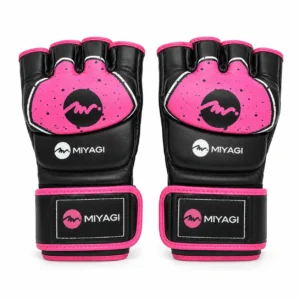 Guantes MMA Miyagi 03321 negro y fucsia talla M vistos de frente