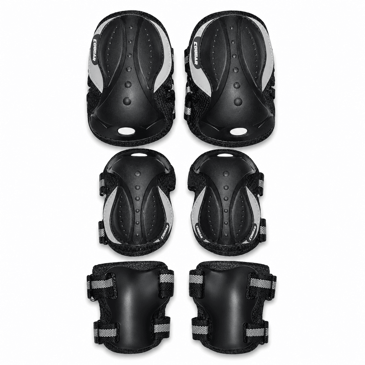 Kit de protecciones Cougar MH860 negro con gris de seis piezas para patinaje
