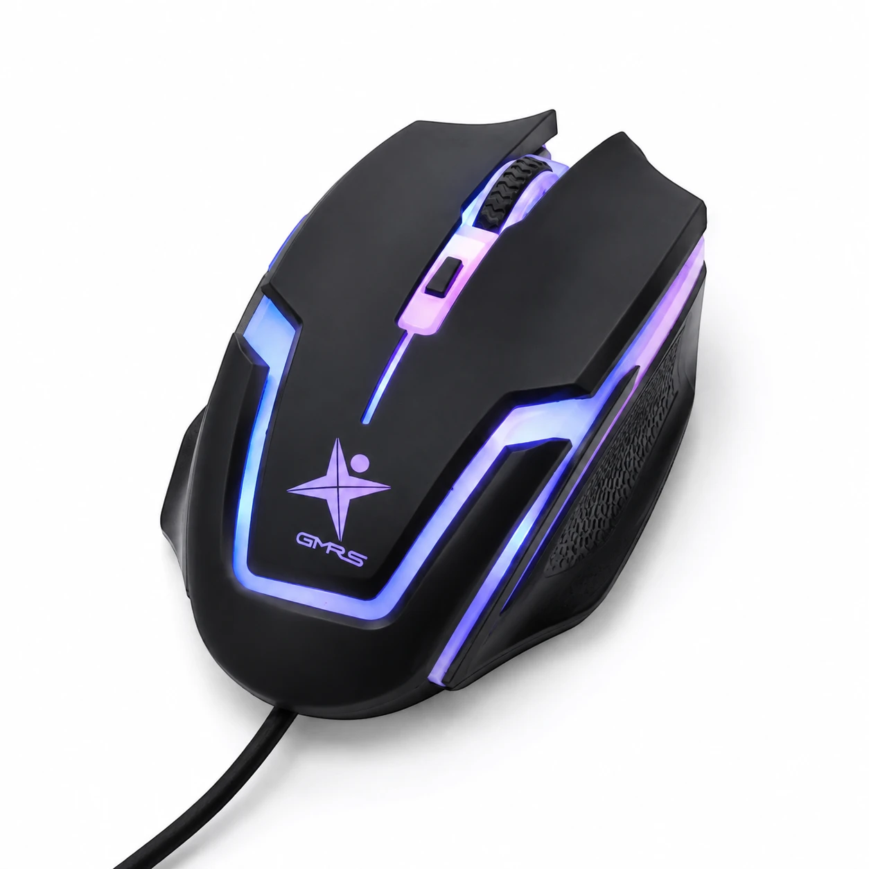 Mouse gamer Star Tec ST-G713 negro con iluminación LED azul y púrpura