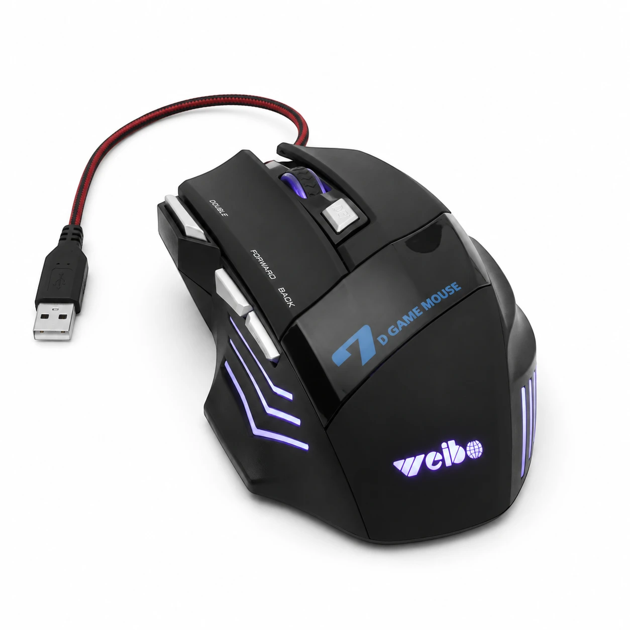 Mouse gamer Weibo X7 negro con botón DPI y controles laterales