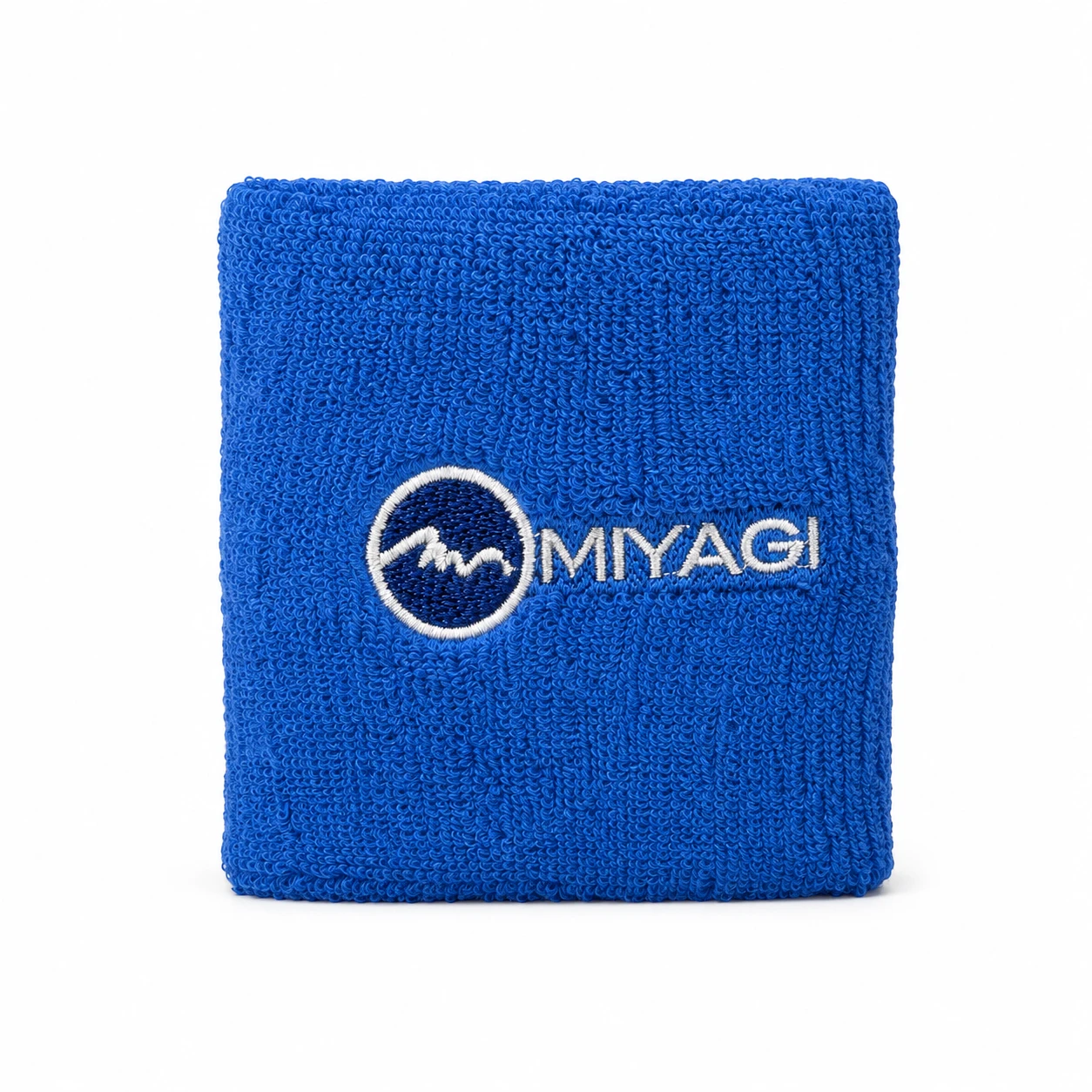 Muñequera de toalla Miyagi de 6 pulgadas azul con logotipo bordado