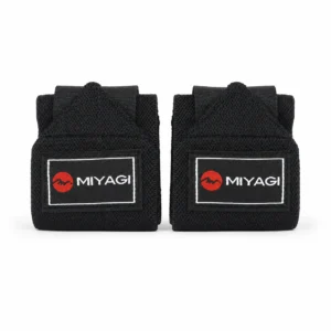 Par de muñequeras fitness Miyagi M167070 negras en vista frontal