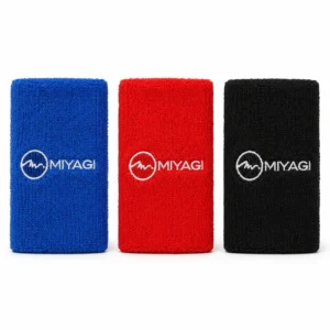 Muñequeras de toalla Miyagi de 6 pulgadas en colores azul, rojo y negro