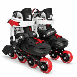 Par de patines ajustables Cougar MZS303 negros con ruedas rojas