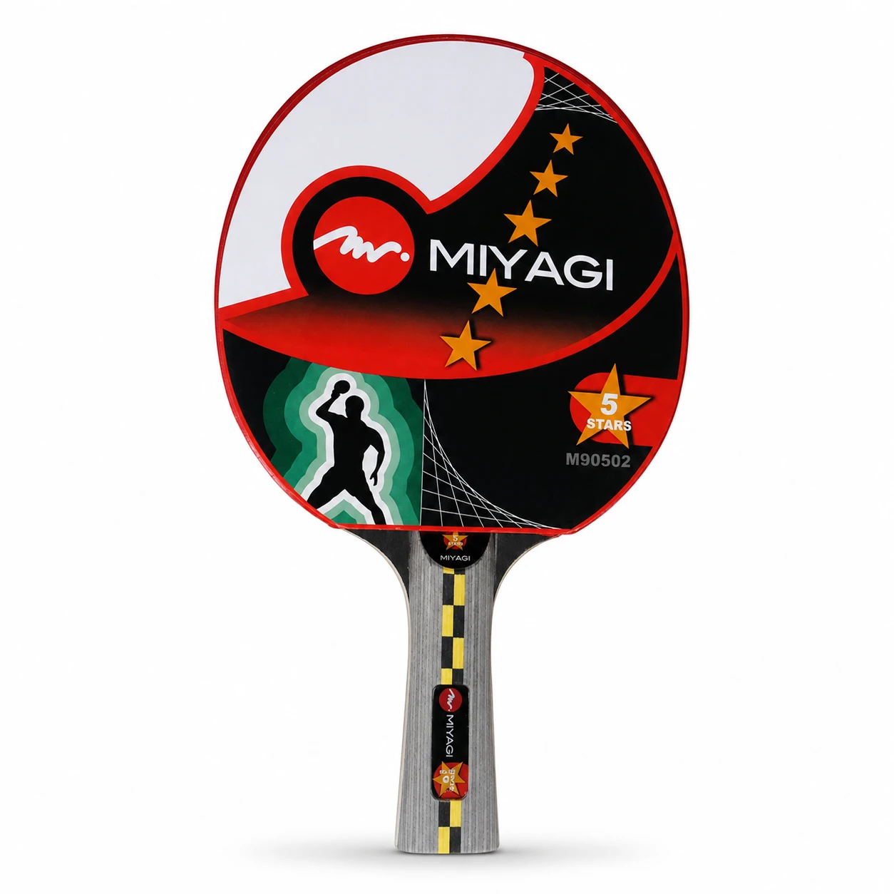 Raqueta profesional de tenis de mesa Miyagi 5 estrellas M90502 sobre fondo blanco.