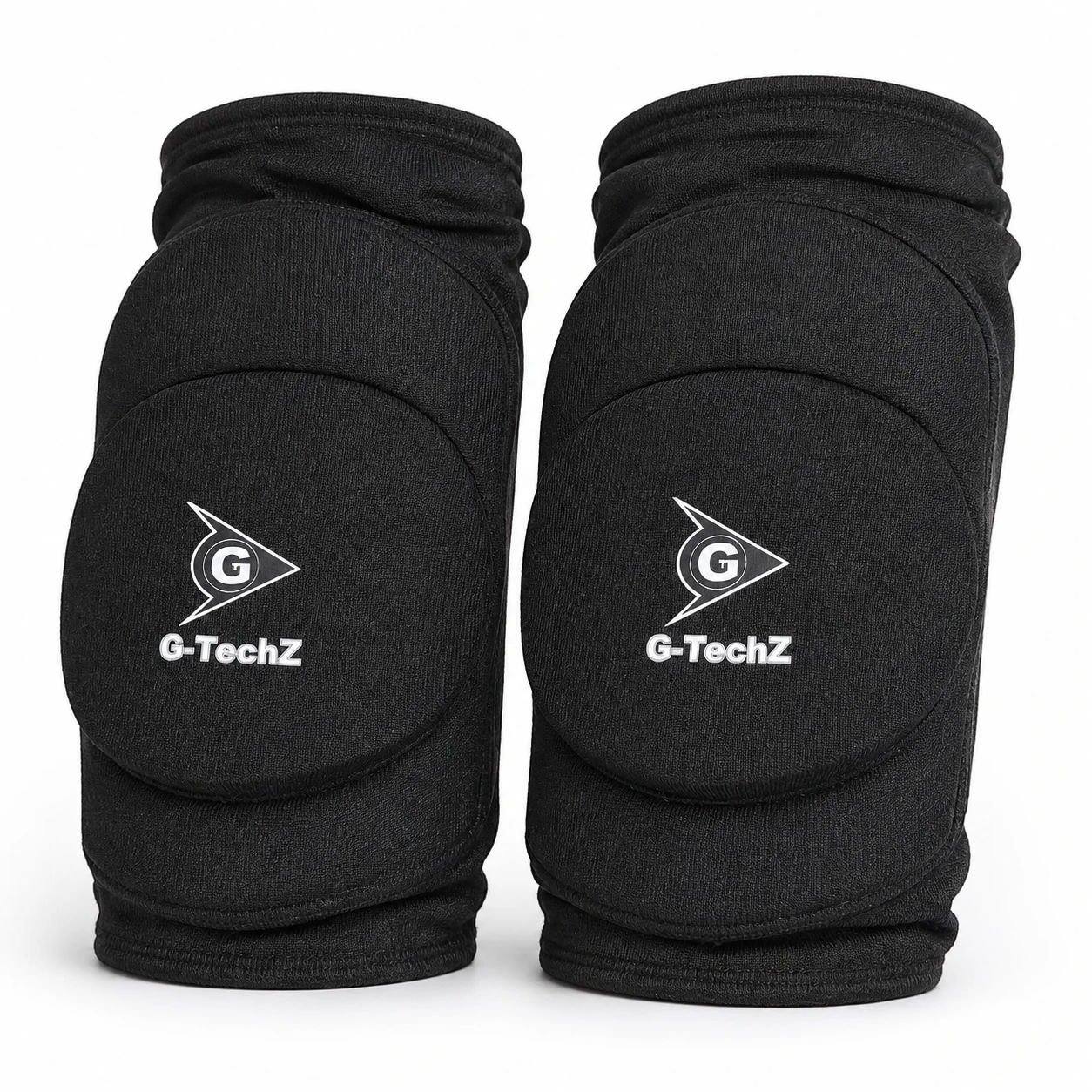 Par de rodilleras de futsal G‑TechZ negras talla L con acolchado frontal amplio.