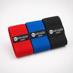 Bandas textiles Miyagi roja, azul y negra con resistencias suave, media y fuerte