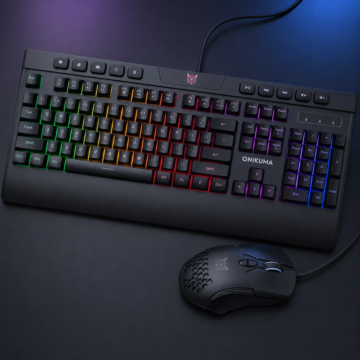Teclado gamer Onikuma G21 y mouse CW902 con iluminación RGB