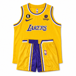 Uniforme de baloncesto para niño Lakers amarillo talla 28 con camiseta y pantaloneta