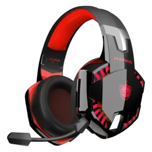 Diadema Gamer G2000 Bluetooth 7.1 color rojo con micrófono desmontable para videojuegos, streaming y llamadas.