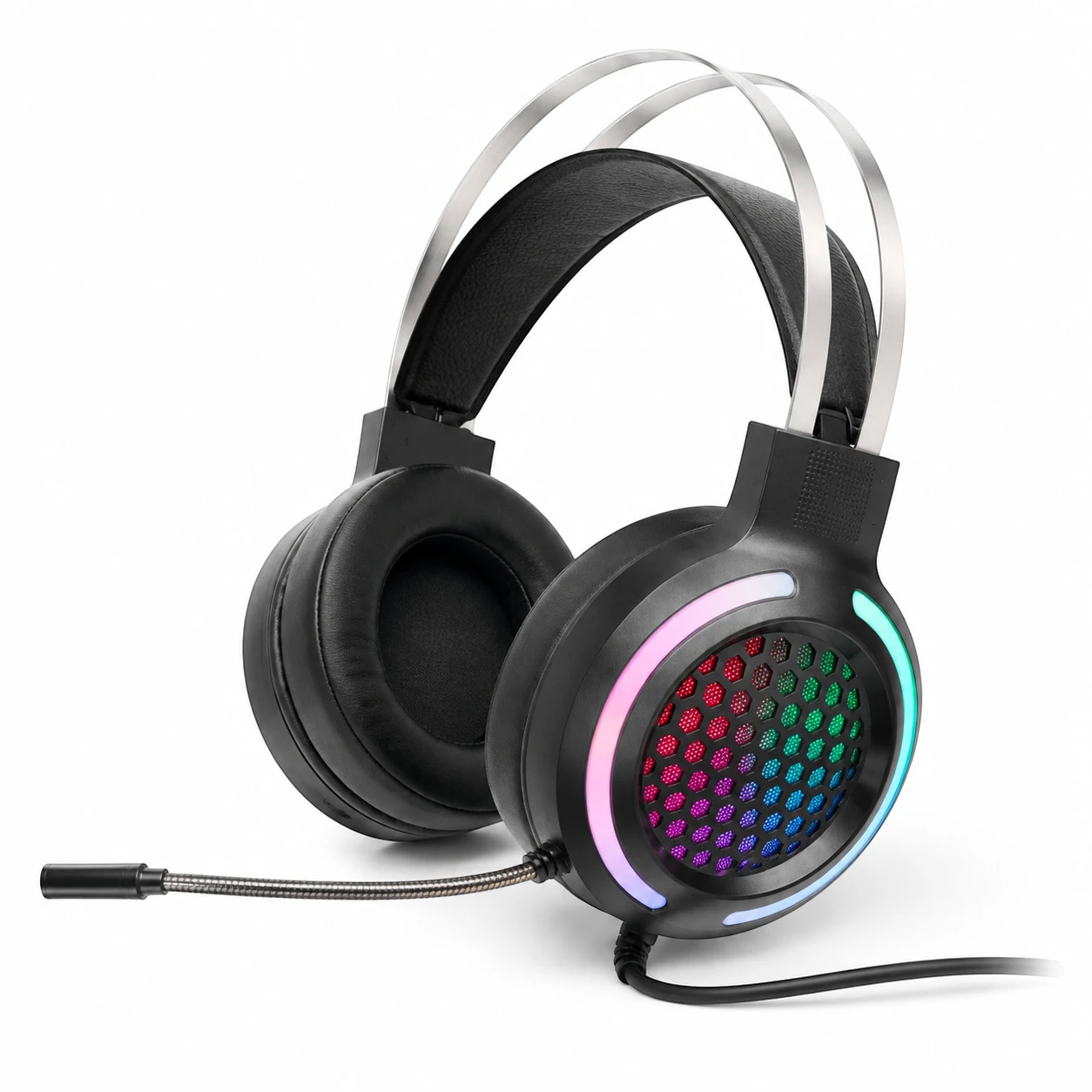 Diadema Gamer Jaltech M12 con luces RGB, almohadillas y micrófono flexible