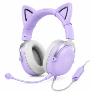 Diadema gamer Onikuma X11 morada con orejas de gato y micrófono