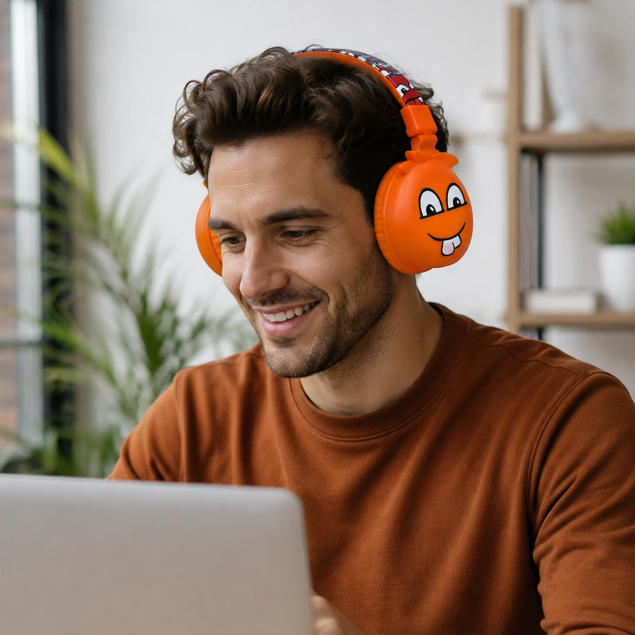 Hombre adulto usando diadema monstruo YLFS-09BT naranja
