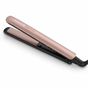 Plancha alisadora Remington Keratin Therapy rosa con placas abiertas
