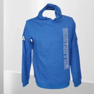 Buso con capota azul estilo deportivo para hombre, diseño cómodo y moderno inspirado en Millonarios FC.