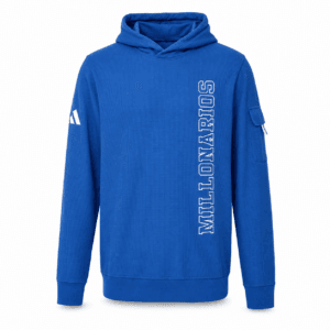 Buso Millonarios cerrado azul con capota disponible en tallas M, L y XL