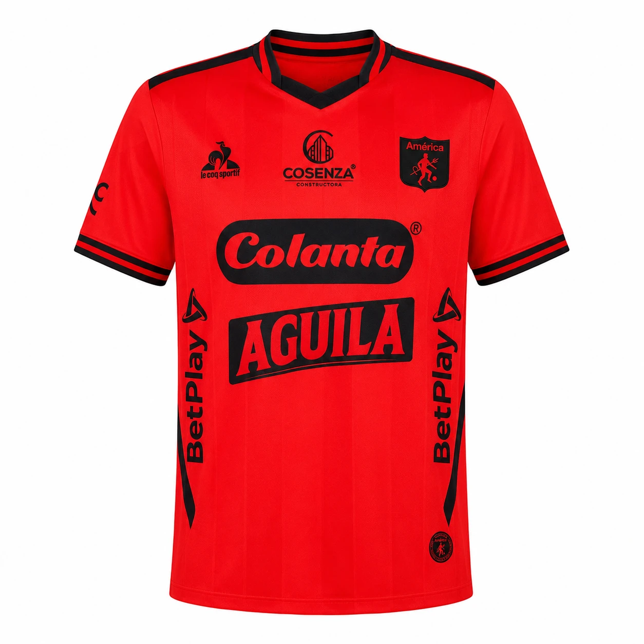 Camiseta América de Cali roja para hombre con estampado Colanta vista frontal