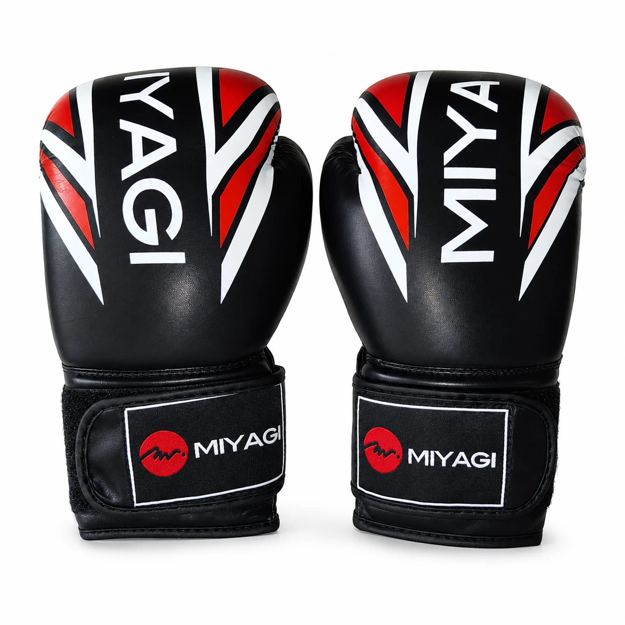 Par de guantes de boxeo Miyagi 12 oz Print 2 negros, rojos y blancos