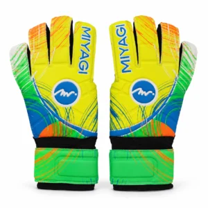 Par de guantes de arquero Miyagi MG007-1 talla 9 en amarillo, verde y azul