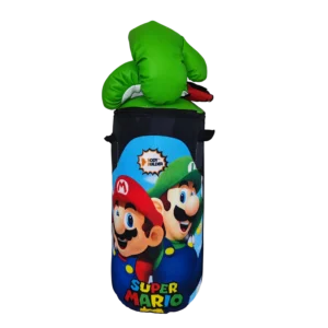 Kit de boxeo infantil con saco estampado y guantes verdes para niños de 4 a 7 años