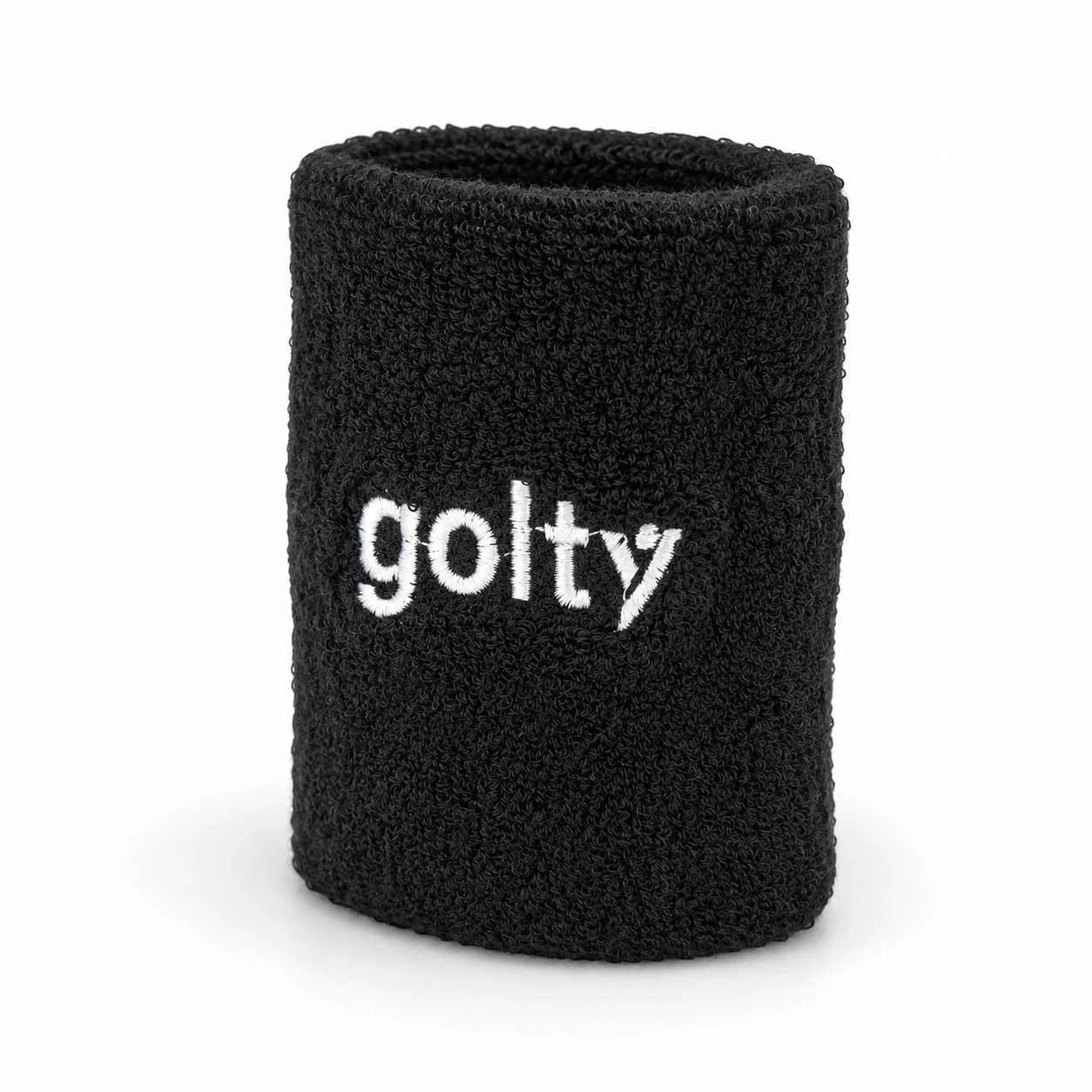 Muñequera Golty negra para entrenamiento vista en ángulo.