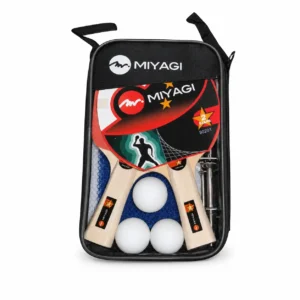 Set de tenis de mesa Miyagi con dos raquetas, tres pelotas, malla, parales y estuche