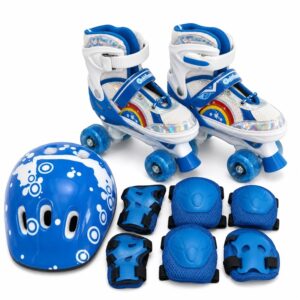 Combo de patines ajustables OnWheels 176TS azules con casco y protecciones
