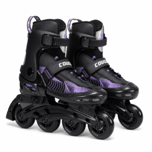 Par de patines ajustables Cougar MZS833HQ negros con detalles morados.