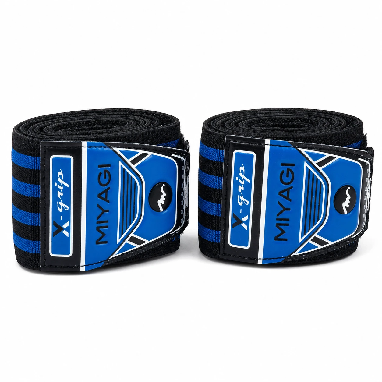 Rodilleras de poder Miyagi M7016 azules tipo banda para pesas